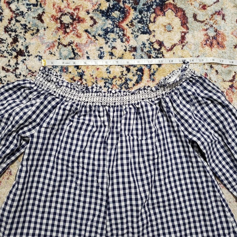Madewell Smocked Gingham Off Shoulder Cropped Top Blue White Size Small - Picture 7 of 10